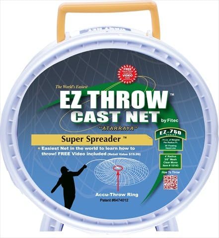 FITEC 10163 EZ750 EZ Throw Super Spreader Cast Net 6'x3/8" Mesh Clear 3/4 lb wt