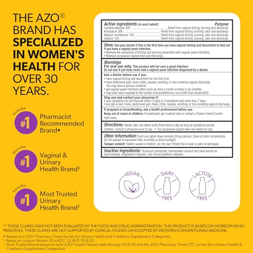 Image of AZO Yeast Plus Dual Yeast Infection Pills Symptom Relief for Women, 60 Count (Pack of 24)