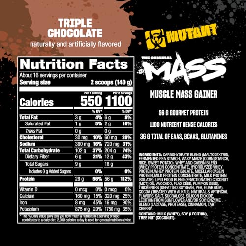 Image of Mutant Mass | Weight Mass Gainer Protein Powder - high Calorie Protein Powder for Mass gain - Triple Chocolate - 5 Pound