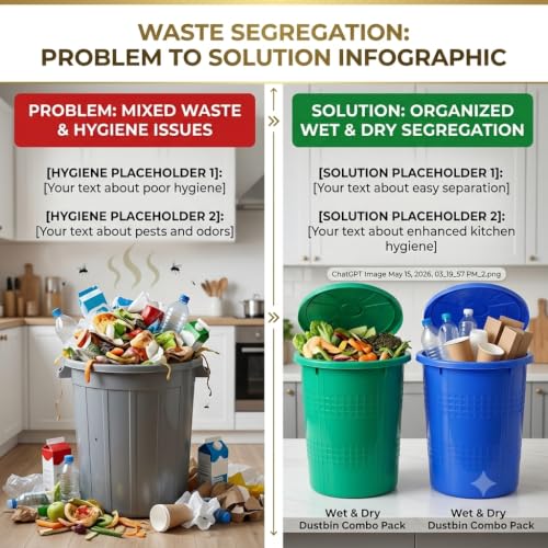 Image of AIR O MATIC Wet & Dry Dustbin Combo Pack of 2 Dustbins for Home & Office (13 LTR + 13 LTR)