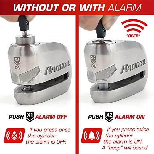 Radikal RK910S Bloccadisco Moto Con Allarme 120Db On/Off, Omologato Sra Et Sold Secure, Serratura Alta Sicurezza A Doppia Chiusura 10Mm, Batteria Lunga Durata, Acciaio Inox, Antifurto Lucchetto Moto - 5