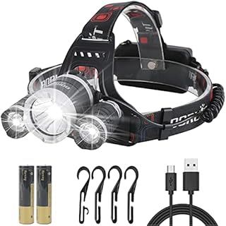BORUIT RJ-3000 Rechargeable Head Torch with 3 White Lights ,6000 Lumens Super Bright 4 Modes LED Headlight,Hands-Free Flashlight Headlamp with 4 Clips for Running, Camping, Fishing, Cycling, Hiking