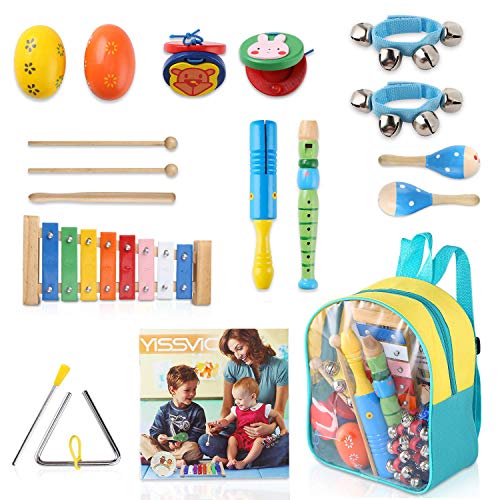 YISSVIC Strumenti Musicali per Bambini 19pcs Giocattolo in Legno Musica Strumenti Bambini Gioco Educativo Imparare Musica Gioco Testati Sicuri