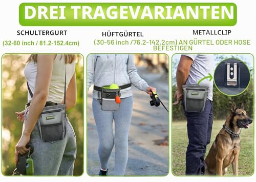 TRIPOLACO Leckerlitasche für Hunde – Magnetischer Leckerlibeutel für Hunde mit Mehreren Taschen, Kotbeutelspender & Handyfach, 3 Tragevarianten - Idealer Futterbeutel Hundetraining & Spaziergänge