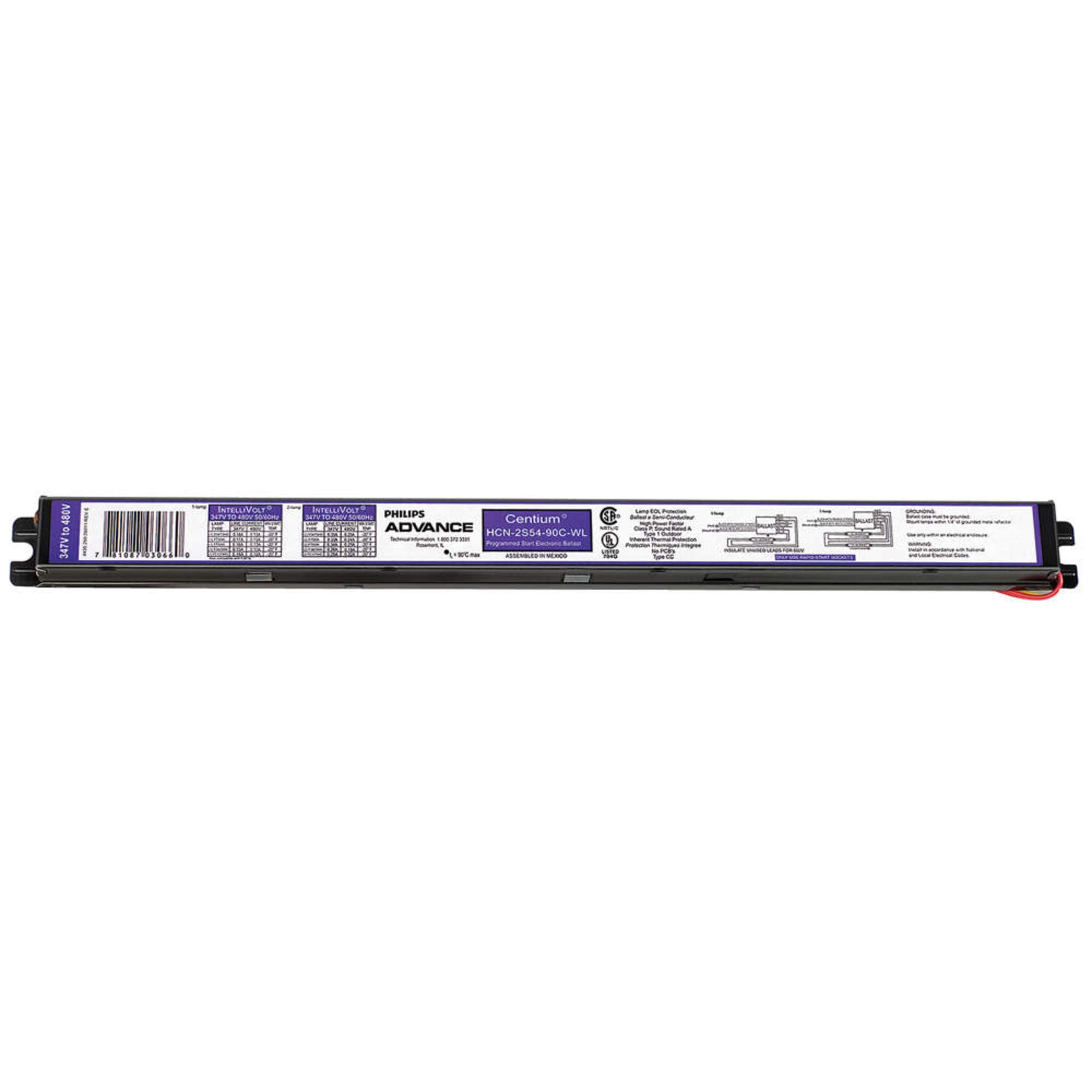 Advance - HCN-2S54-90C-WL - ADVANCE Fluorescent Ballast: T5HO, 347 to 480V AC, 1_2 Bulbs Supported, 54 W Max. Bulb Watts