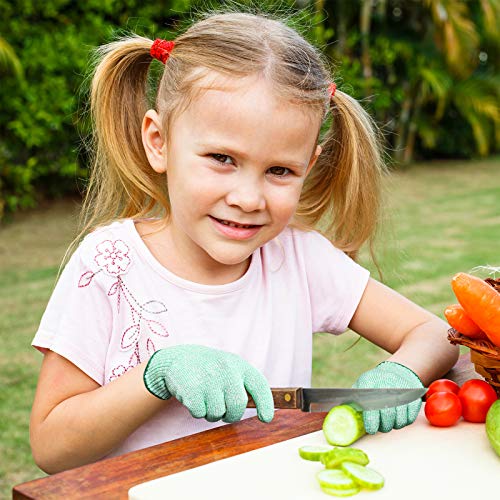 EVRIDWEAR Kid Sized Cut Resistant Work Gloves for Kitchen Use, Crafts, DIY, Garden and Yard works. Children Food Grade Kevlar Safety Gloves for Hand Protection from knives and Scissors M Green