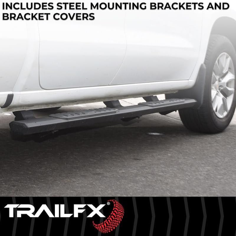 TrailFX Nerf Bar AL4027B, 4-1/2 Inch Hexagonal Straight, with Step Pads, Rocker Panel Mount, Powder Coated, Black, Aluminum, with Plastic End Caps/Bracket Covers, Fits 2025 Toyota 4Runner