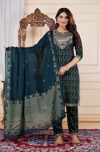 Women's Ethnic Wear Rayon Straight Embridered Kurti Pant Set with Dupatta2