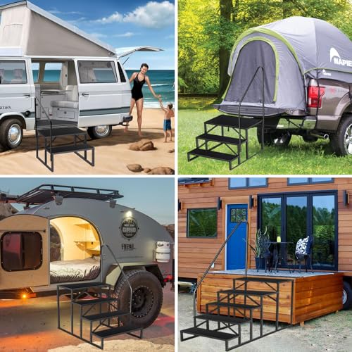 Image of 5 Step RV Steps with 2 Handrails, Outdoor RV Stairs with Anti-Slip Pedals