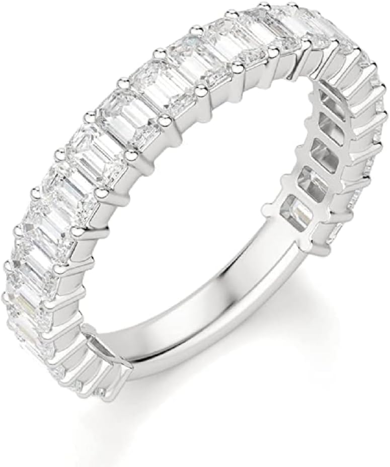 2.0 TCW Emerald Cut Eternity Moissanite Wedding Band for Women Engagement Bridal Ring Silver Solid White/Yellow/Rose Gold Vintage Matching Stackable Anniversary Bands Gifts
