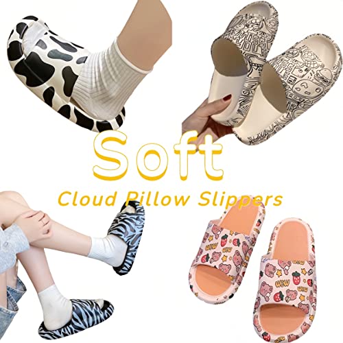 AuraGlor Cloud Pillow Slippers for Women and Men Non-Slip Quick Drying Soft Cute Retro Animal Cushioned Thick Sole Lightweight Cow Leopard Bear Print Shower Bathroom Slides Sandals Indoor Outdoor2