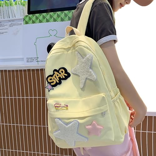 Y2K Cute Star Backpack Teen Girls Kawaii Casual Bookbag Campus Aesthetic Daypack Preppy Bag (Yellow)4
