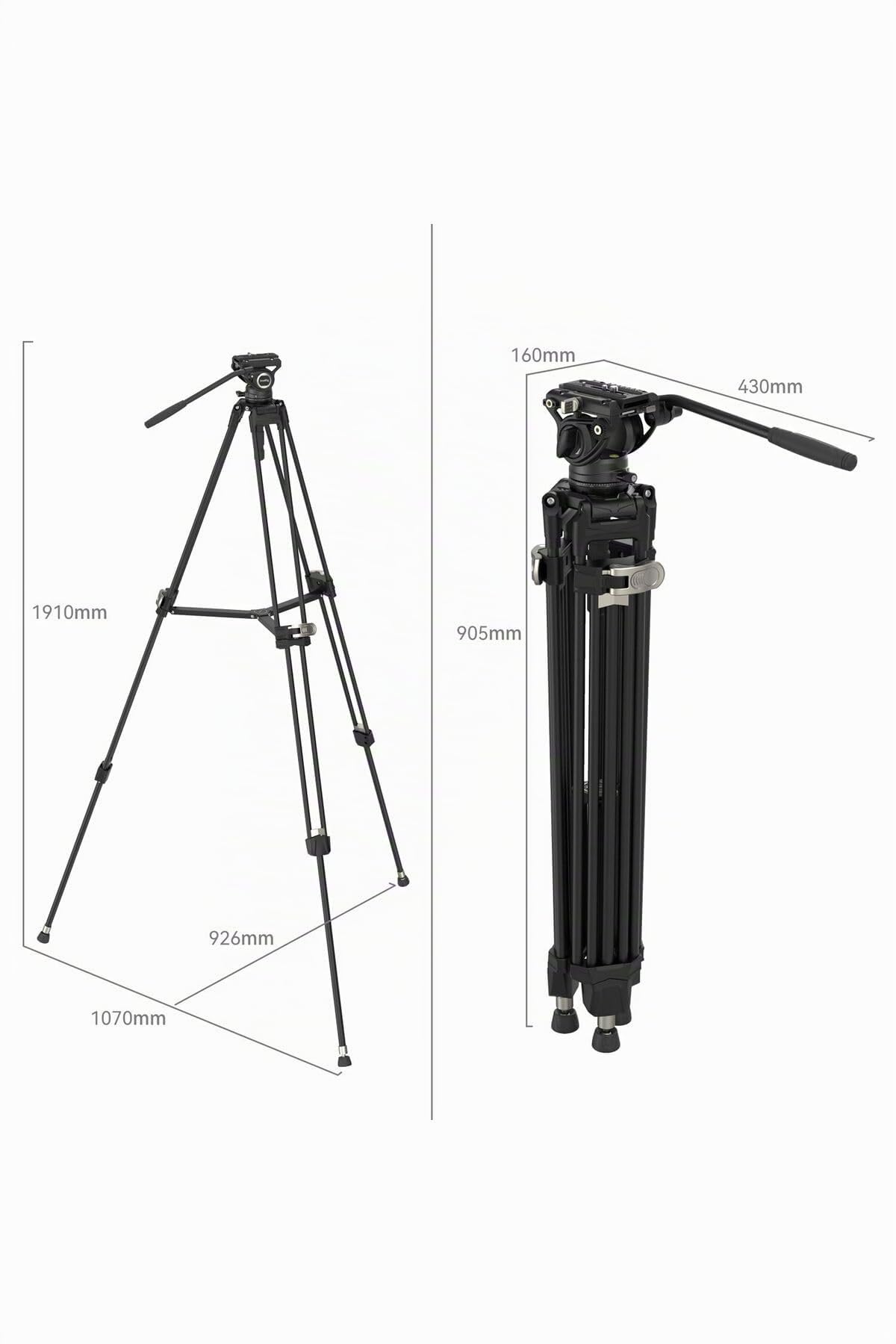 SMALLRIG Trípode de Vídeo Resistente con Cabezal Fluido, Trípode Profesional de 191cm con Adaptador de Cuenco de 75mm, Ajuste de Altura en un Solo Paso, Carga de hasta 8kg - 4163