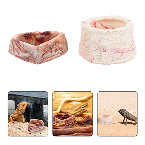 Balacoo 2Pcs Réptil Tartaruga Tigela Alimentador de Água Resina Prato de Alimentação Réptil Gecko Be