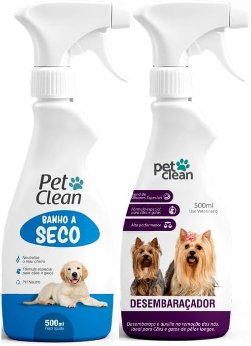 Kit Pet Clean Banho a Seco 500ml + Desembaraçador Spray 500ml par...