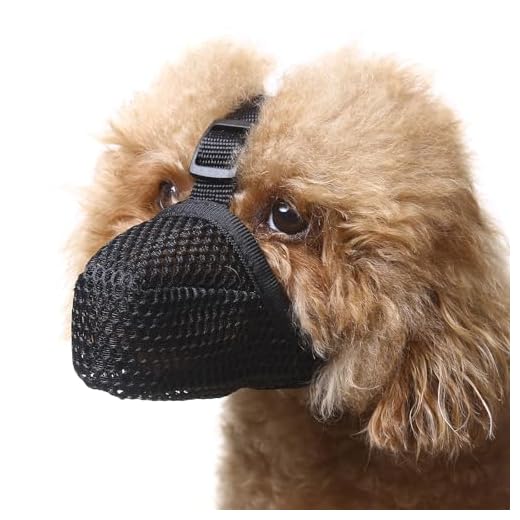 Dog Muzzle, Soft Mesh Muzzle for Small Medium Large Dogs, Adjustable Puppy Muzzles for Scavenging Biting Licking and Chewing, Allows Panting and Drinking (Black, XXS-(Snout:4½"-6¼"))