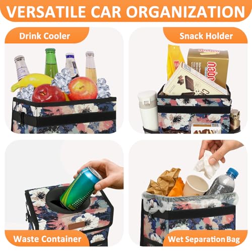 Image of Vankor Car Trash Can for Car Cute, Trash Bag Bin Hanging Waterproof Automotive Garbage Cans Leak Proof Vehicle Trash Can Painting Floral