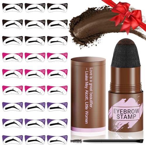 Eyebrow Stamp Stencil Kit - Eyebrow Powder, Makeup for Natural-Looking Brows, Eyebrow Stamp Kit with 27 Reusable Stencils, Easy to Use, Waterproof & Smudge-Proof, Long-Lasting, Brown