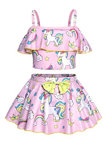 Kantenia Crianças Bebê Raparigas Fora do ombro Unicórnio Swimsuit Duas-peças Ruffle Top Biquíni Roup