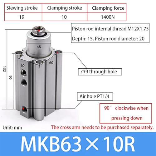 Cylindre rotatif MKB63X30 vérin pneumatique compact 90° angle pression