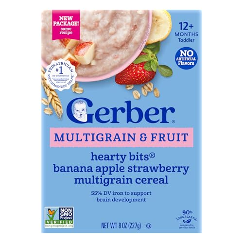 GERBER CEREAL FOR BABY GRAIN AND GROW Hearty Bits MultiGrains Banana Apple Strawberry 5x8oz