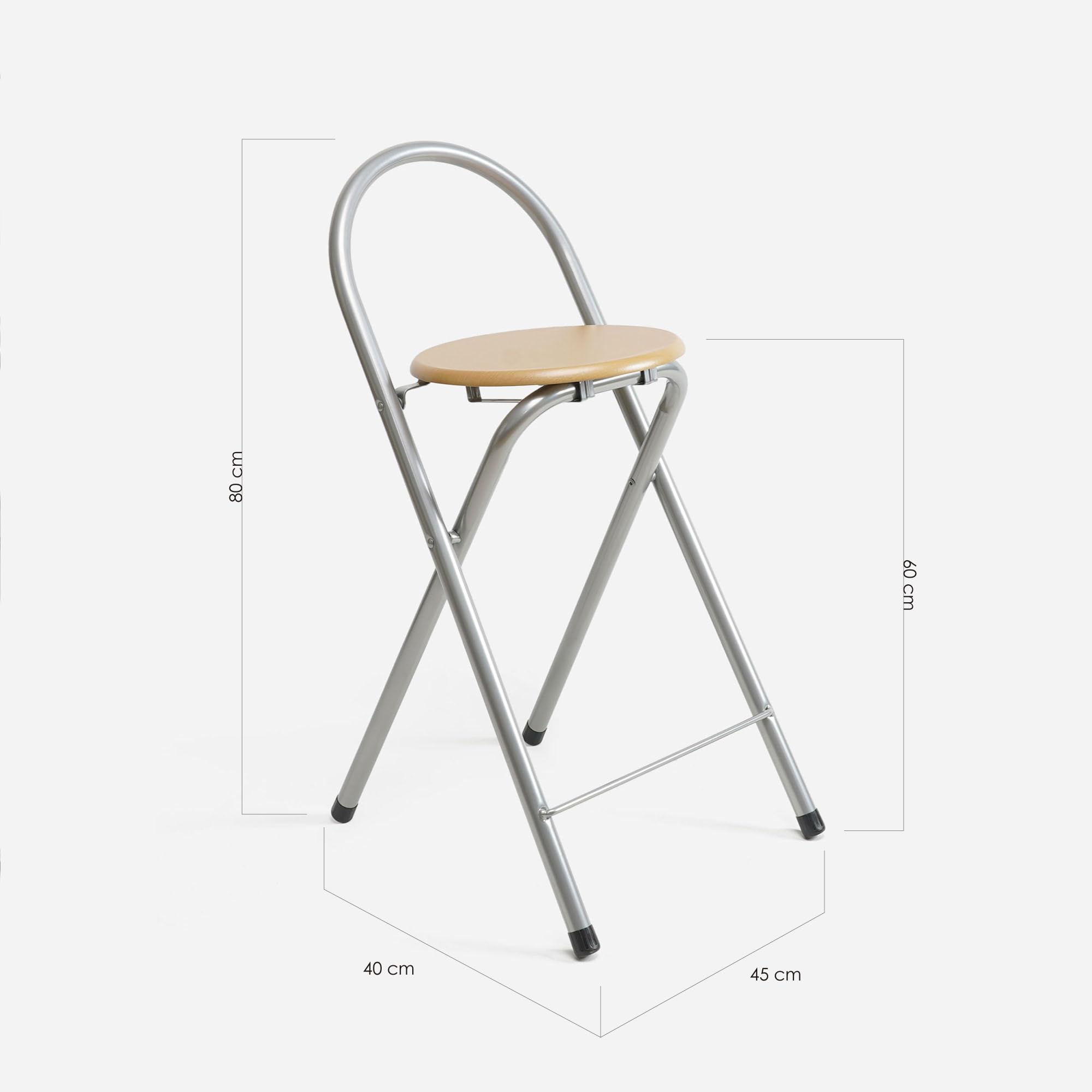 thesecrethome.es Lot de 4 tabourets pliants avec dossier, en métal et bois, parfaits pour cuisine, terrasse ou jardin, hauteur 80 cm x longueur 40 cm