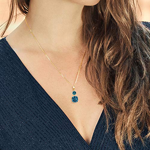 Gem Stone King 18K Yellow Gold Plated Silver London Blue Topaz Pendant Necklace For Women (6.30 Cttw, Gemstone November Birthstone, Cushion 10MM, Round 6MM)4