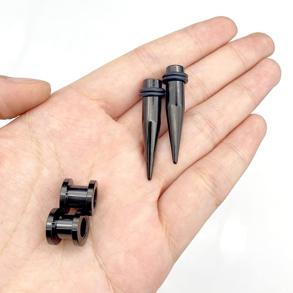 HEKEUOR 316L Surgical Steel Tapers and Screw Tunnels Ear Stretching Kit Gauges Plugs 7mm/1G, 9mm