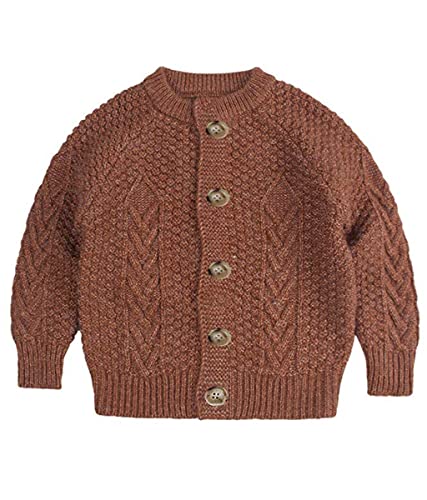 Crewneck Round Neck Thick Thread Unisex Cardigan Long Sleeve Button Cotton Sweater Uniform Sweaters for Little Kids Cardigan Sweaters Knitted Outwear Baby Size 18Months 24M (Brown, 90)