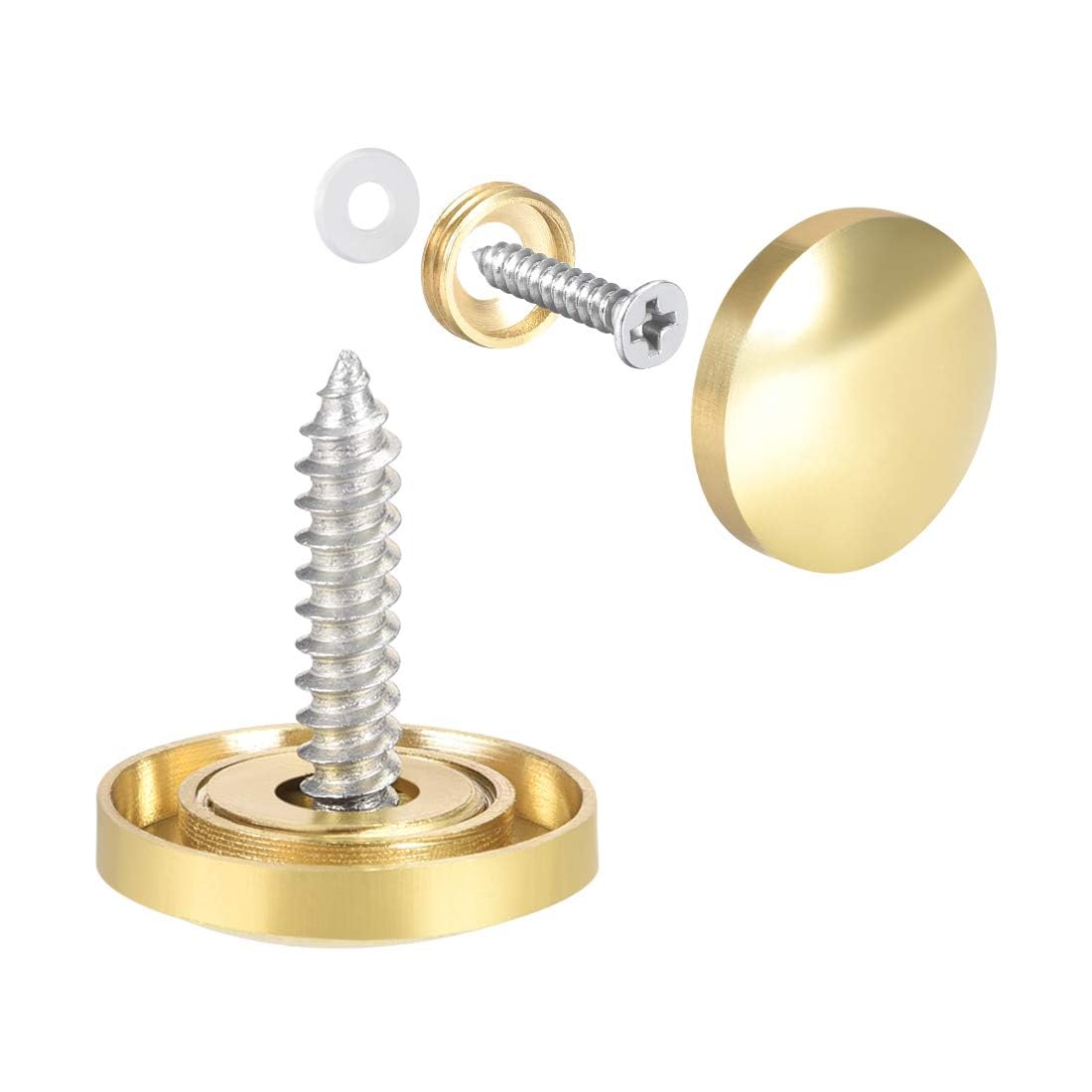 TOP-VIGOR 8Pcs Mirror Screws, 18mm brass Mirror Screws Cap Nail with Washers