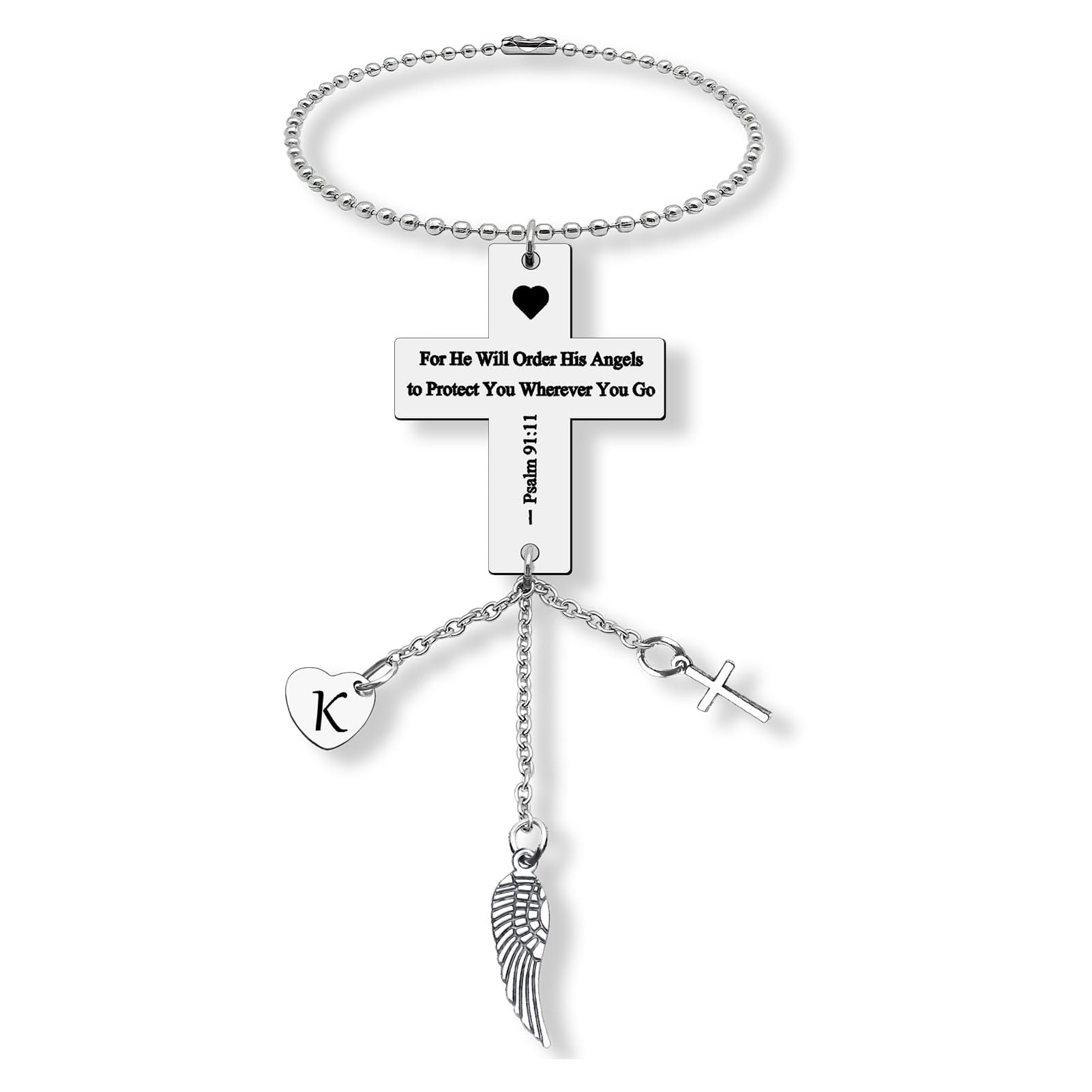 Bible Verse Hanging Ornaments Christian Initial K Rear View Mirror Hanging Accessories Scripture Religious Faith Gift