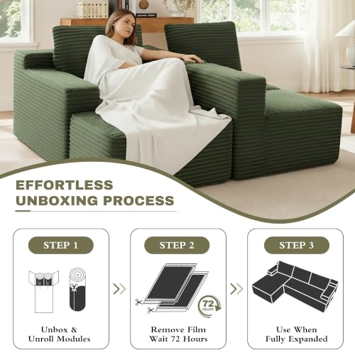 Image of Modular Sectional Sofa, Green Boneless Couch for Living Room
