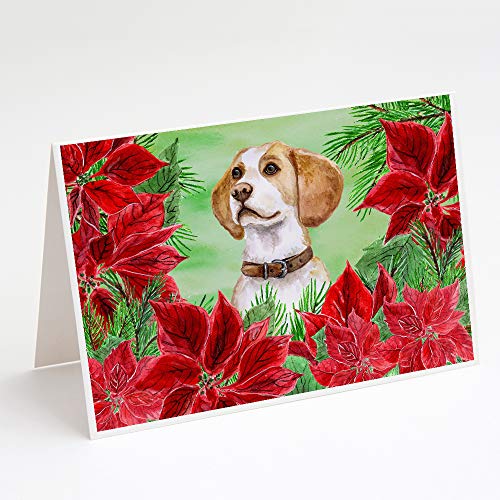 Caroline's Treasures CK1334GCA7P Beagle Poinsettas Greeting Cards and Envelopes Pack of 8 Blank Cards with Envelopes Whimsical A7 Size 5x7 Blank Note Cards