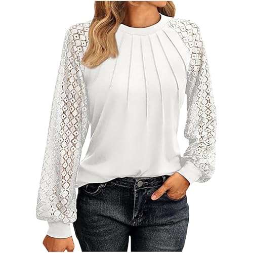Top en dentelle manches longues chic avec finitions plissées