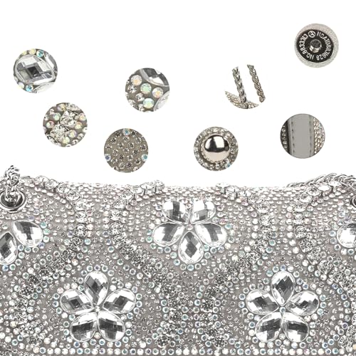 Image of Flower Rhinestone Crystal Clutch Purse Shoulder Bag Sparkling Evening Bag for Wedding Prom Party Bride Guest