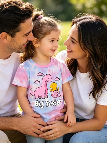 Image of Funnycokid Big Sister Shirts for Girls Pregnancy Announcement Toddler Promoted to T-Shirt 1-7 Years