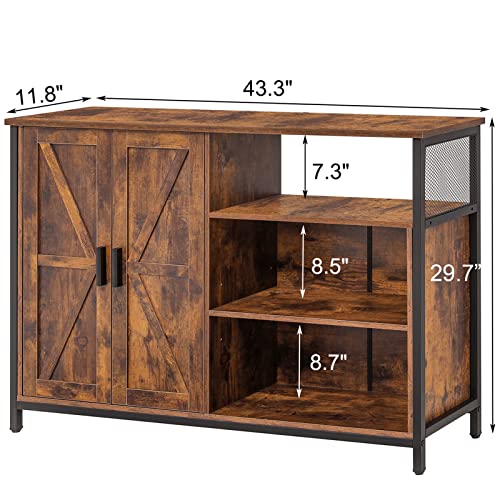 Weenfon Floor Storage Cabinet, Buffet Storage Cabinet With 2 Barn Doors, Industrial Sideboard With Adjustable Shelves, Buffet Table For Dining Room, Living Room, Kitchen, Rustic Brown #TOP2