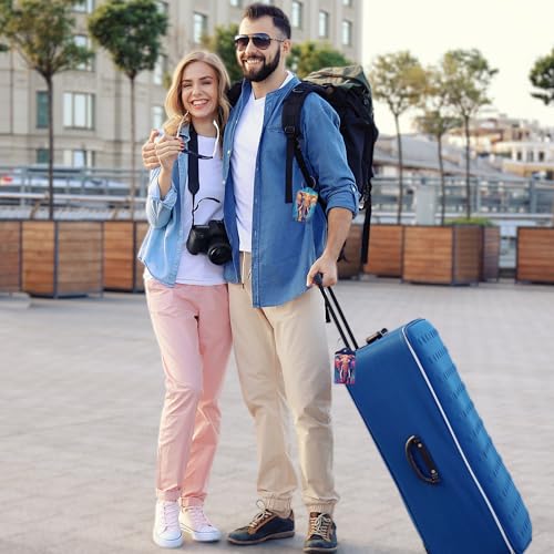 2 Pack Leather Luggage Tag for Suitcase Psychedelic Elephant Unique Travel Tags with Privacy Cover ID Label & Stainless Steel Loop for Men and Women Baggage