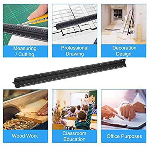 12" Metal Scale Ruler Matrix 30Cm Black Triangular Scale Ruler Metric: 1:20, 1:25, 1:50, 1:75, 1:100, 1:125 With Protective Box For Architects And Engineers #TOP3