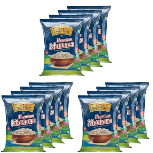 Image of Dried Treats Makhana 1000 Grams (4 X 250 Grams) Fit for Fasting Crunchy and Gluten-Free Fox Nuts Rich in Protein Ideal for Healthy Snacking Phool Makhana for Roasting & Cooking (Pack of 3)