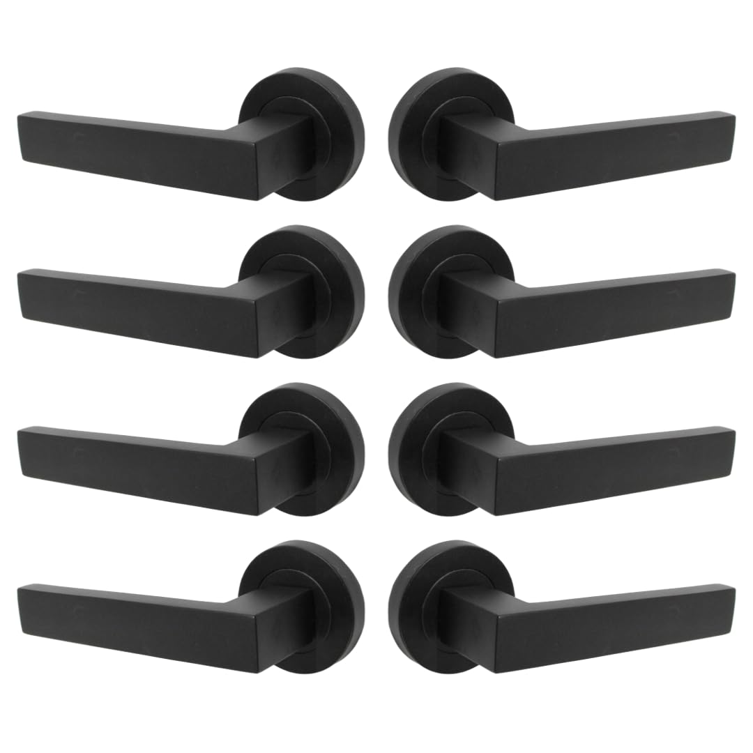 Epsom Door Handle Black Modern Lever Rose Door Handle – Square Design, 122Mm Handle, 52Mm Rose – 4 Pack – Stylish Internal Door Handles For Home & Office
