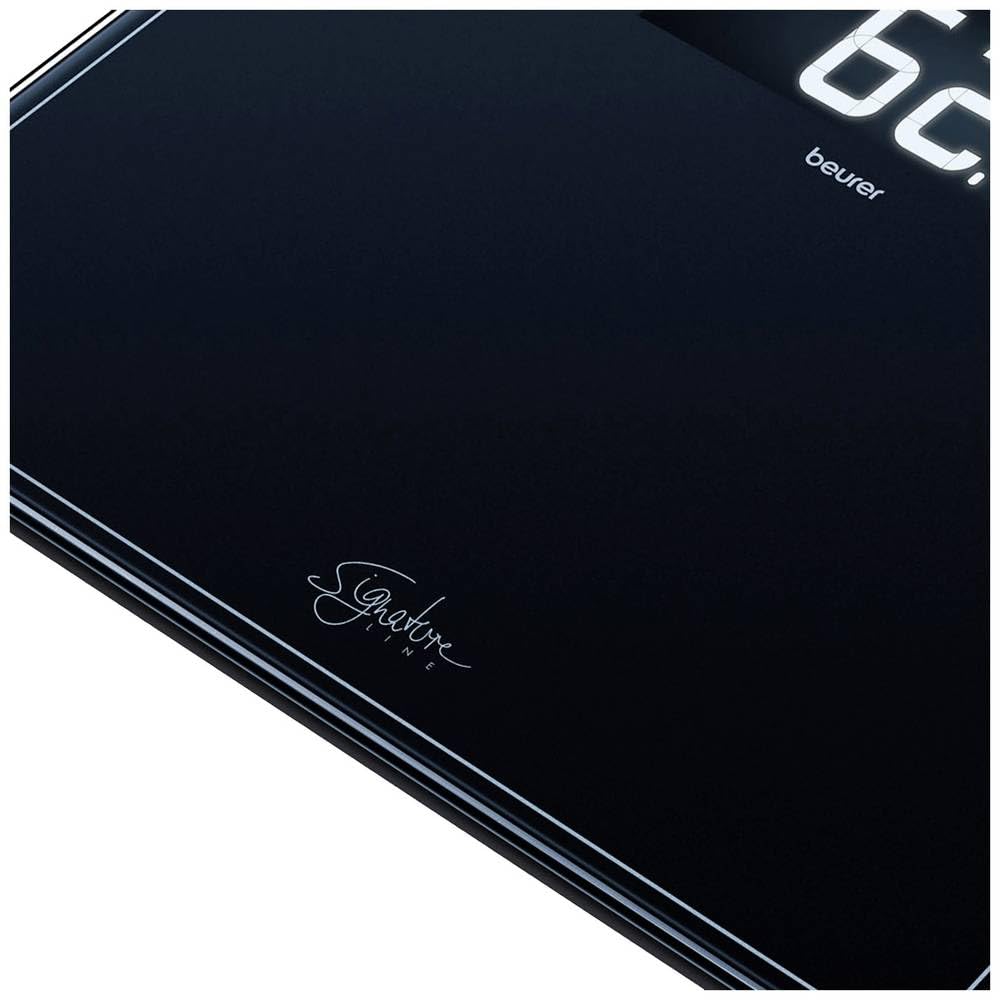Beurer GS 410 Signature Line, Pèse-personne en verre avec plateau de pesée extrêmement large en verre de sécurité, écran noir élégant au format XXL et capacité de transport jusqu'à 200 kg, Noir