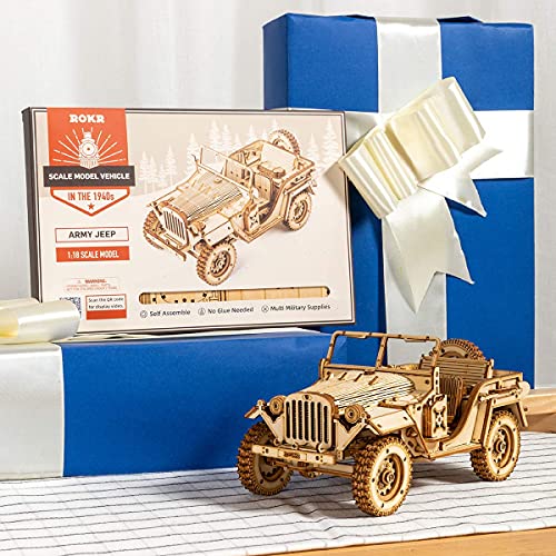 Rokr 3D Wooden Puzzle-Mechanical Car Model-Self Building Vehicle Kits-Brain Teaser Toys-Best Gift For Adults And Kids On Birthday/Christmas Day (Army Field Car) #TOP4