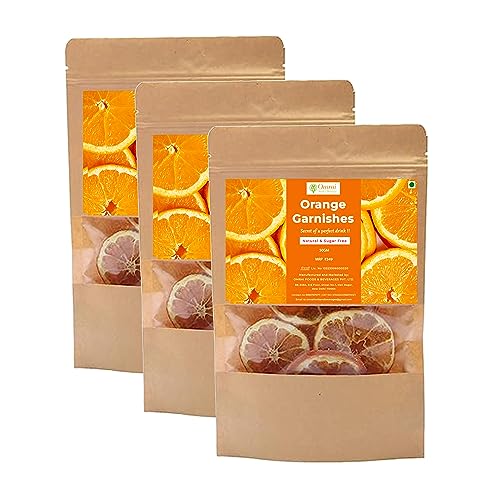 Image of Omrai Foods Dried Orange Slices Garnishes 50GM (Pack of 3) | Dehydrated Orange Fruit Garnish for Cocktails, Mocktails, Detox Water, Tea | 100% Natural Air Dried Fruit Slices for Decoration
