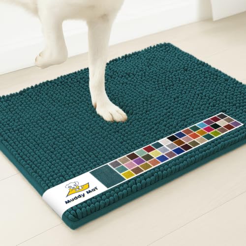 Image of Muddy Mat | Super Water Absorbent Door Mat Indoor, Microfiber Quick Dry Chenille Entryway Rug,Slip Resistant Front Door Mat,Indoor Mats for Entryway,Machine Washable Pet Rug, Atlantic Blue 32 inch x 40 inch