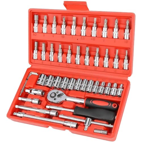 Image of 46 in 1 Home Repair Tool Set with Screwdriver Bits, Socket Accessories & Hand Tools, Compact Portable Maintenance Kit with Organized Carry Case for Household, Furniture, Garage, Car