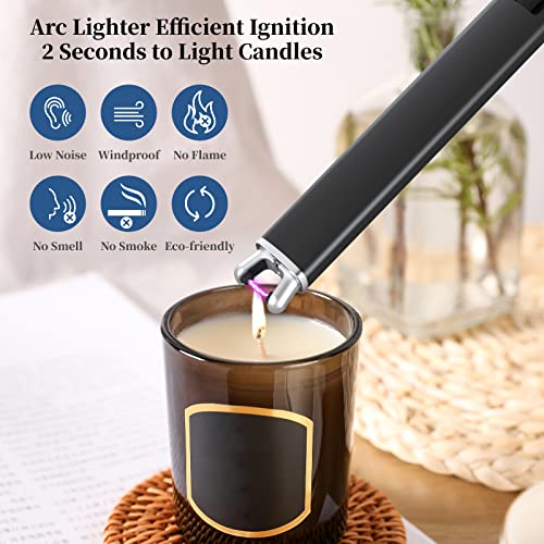 Candle Lighter - Electric Lighter Rechargeable Built-In Usb Cable & Hanging Hook, Arc Lighter With Safety Switch, Usb Lighter With Led Battery Display, Long Lighter For Candles Cooking Bbq. #TOP1