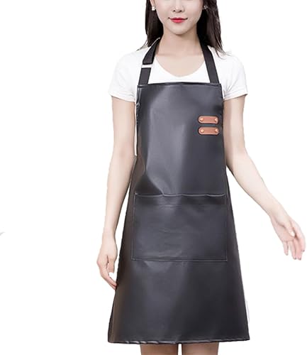 Waterproof Apron Large Pocket PU Material Waterproof Oil-proof Dust-proof Apron Black and Red