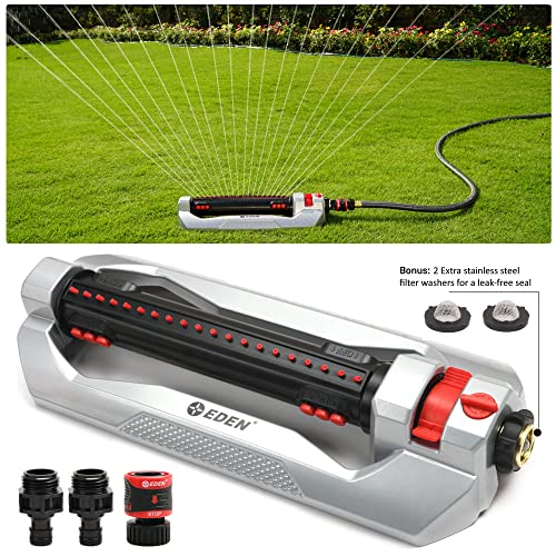 Eden 96216 Heavy Duty Metal 3-Way Oscillating Sprinkler For Large Lawn And Garden W/Quick Connect Starter Set #TOP1