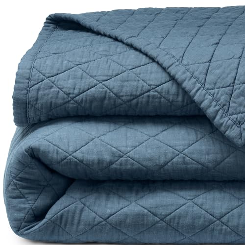 Lands' End Solid Diamond Double Voile Quilt Bering Sea Blue King